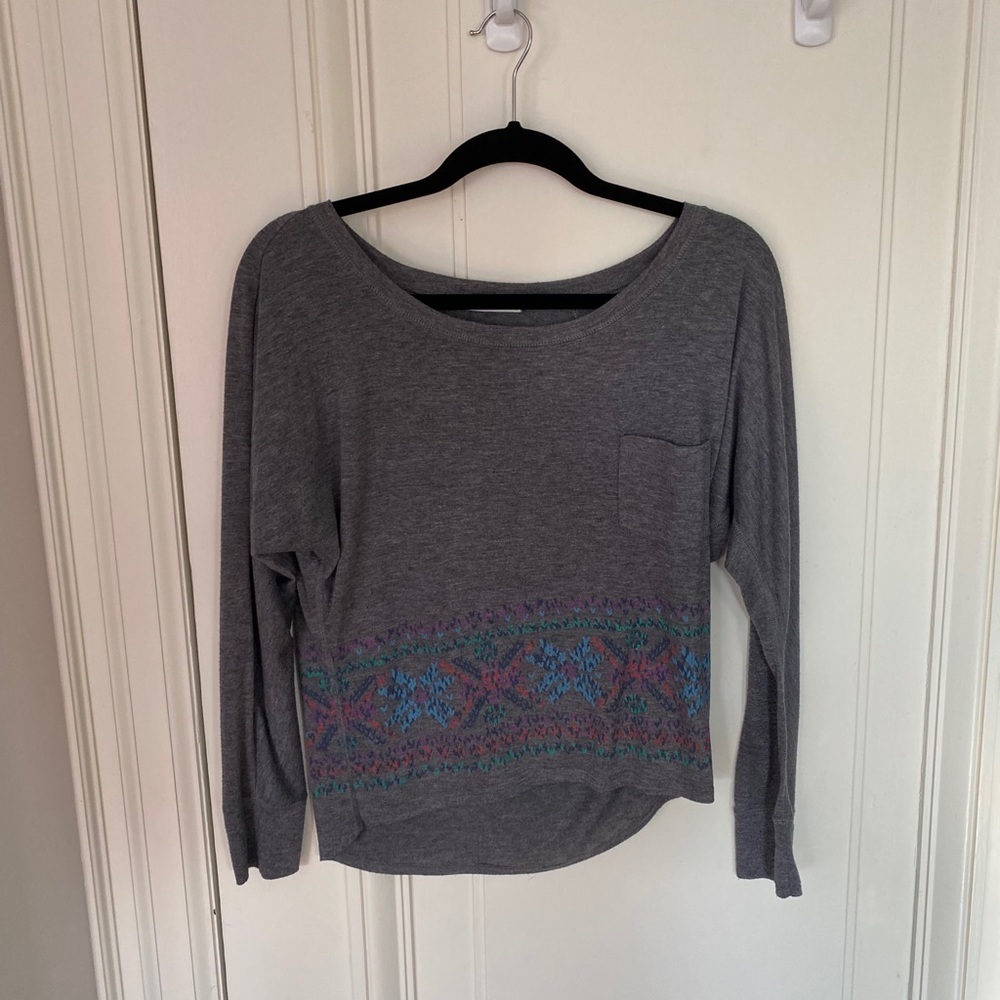 Garage Grey Patterned Long-Sleeved Top Boho Style Shirt size XS